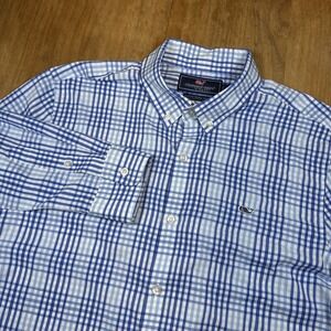 Vineyard Vines Performance Slim Fit Whale Shirt Long Sleeve Men's L Blue Checker